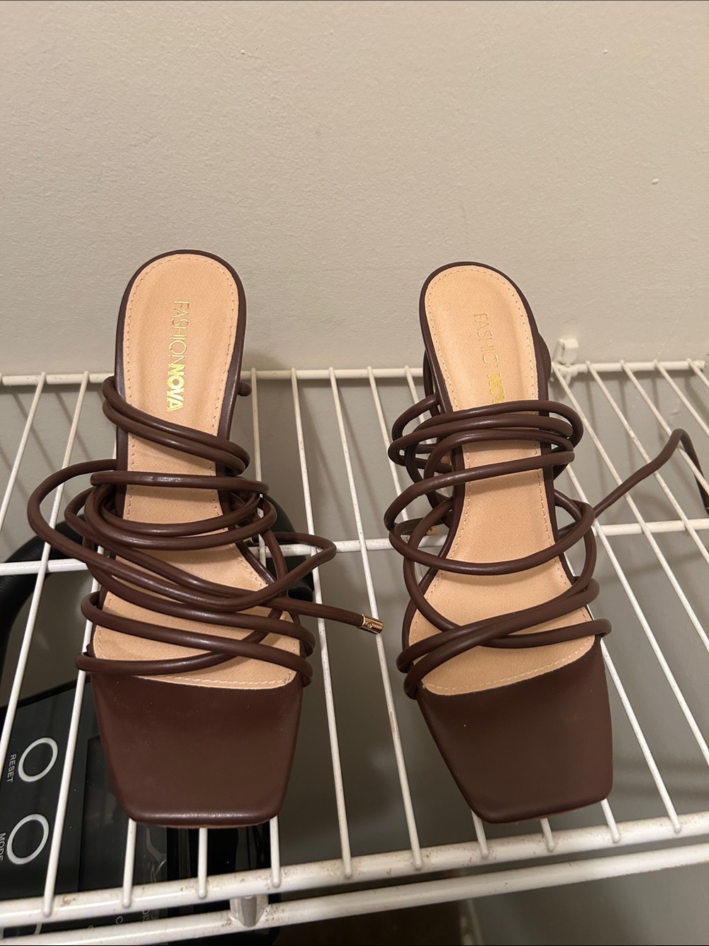 Fashion Nova Chocolate Brown Wrap-Strap Square-Toe Heels